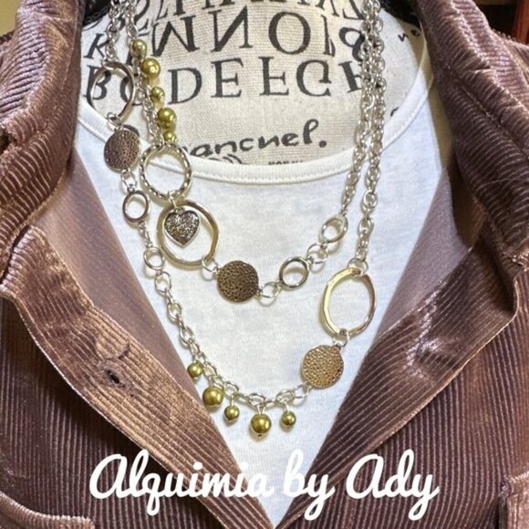 Statement multi tone layered  necklace - Picture 1 of 4